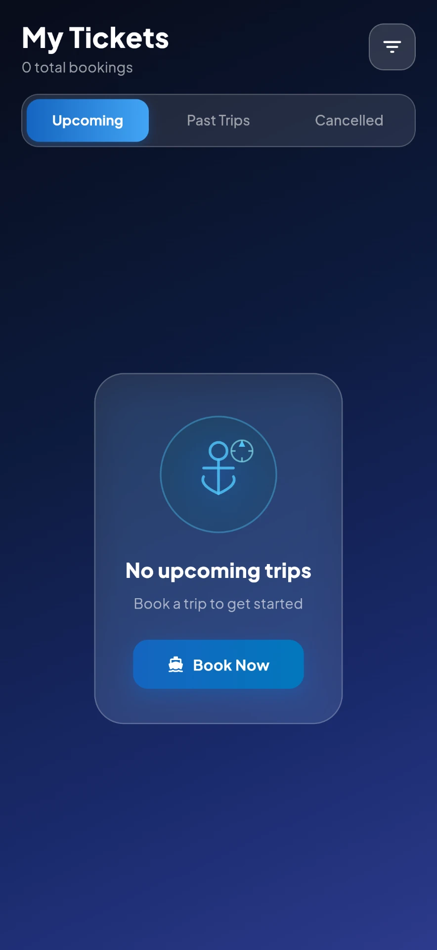 My tickets screen listing bookings