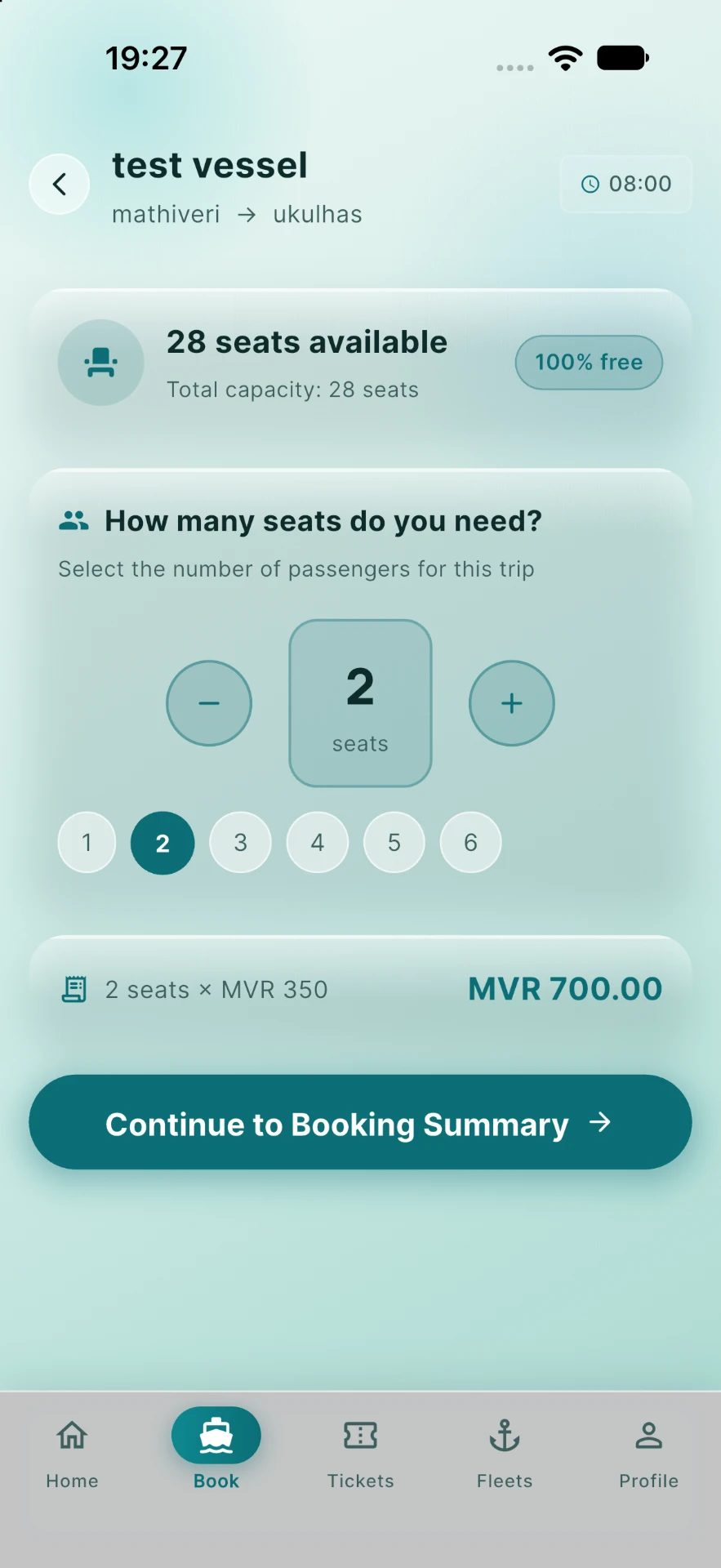 Choosing how many seats you need with live pricing
